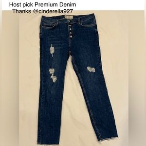Free People Reagan Button Fly Raw Hem Cropped Women’s Blue Jeans